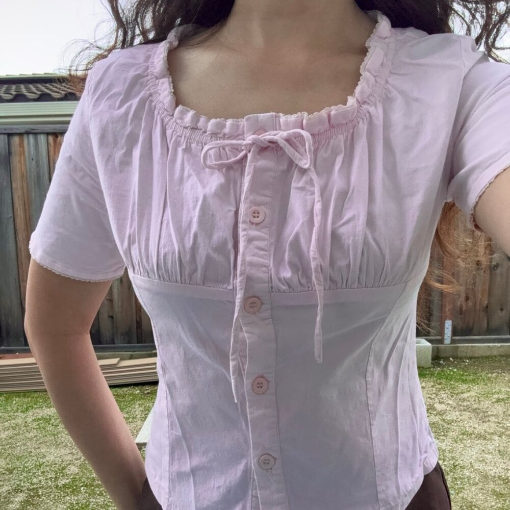 Vintage Ruffle Neck Feminine Coquette Cottagecore Pink Blouse